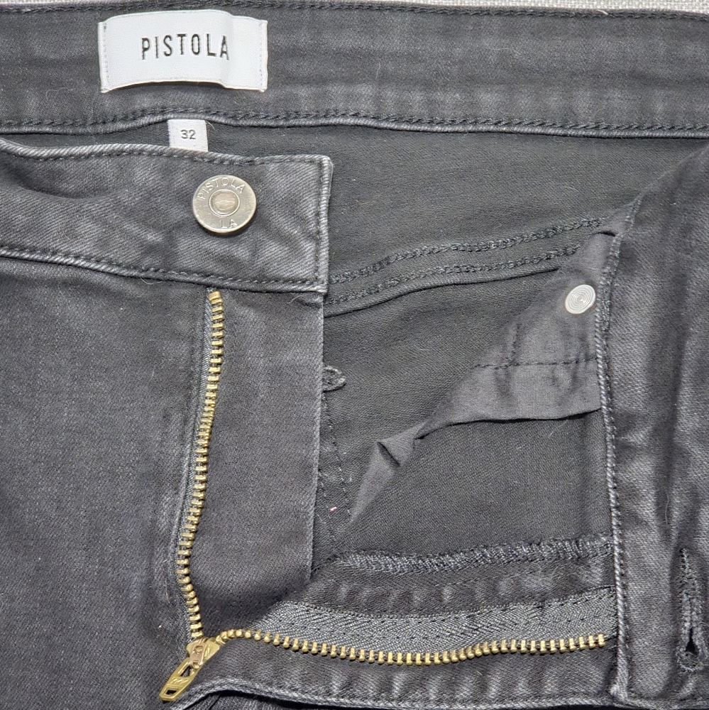 PISTOLA Black Distressed Skinny Jeans Frayed Hem Size 32 - Picture 3 of 14